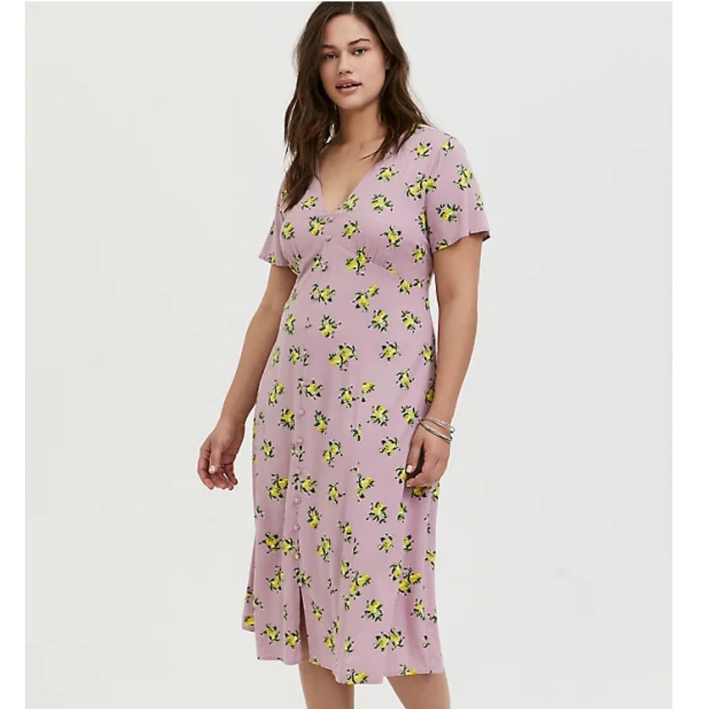 Torrid Lemon Print Challis Midi Dress